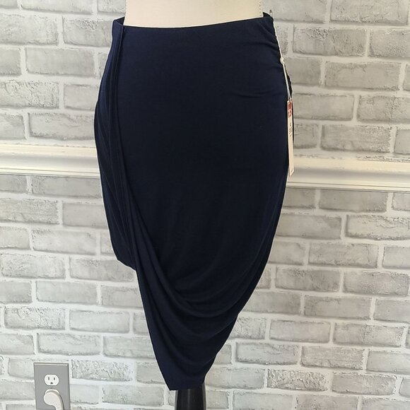 SW3 Bespoke Navy Blue Jersey Knit Asymmetrical Skirt NEW Small Raw Hem - Picture 1 of 7